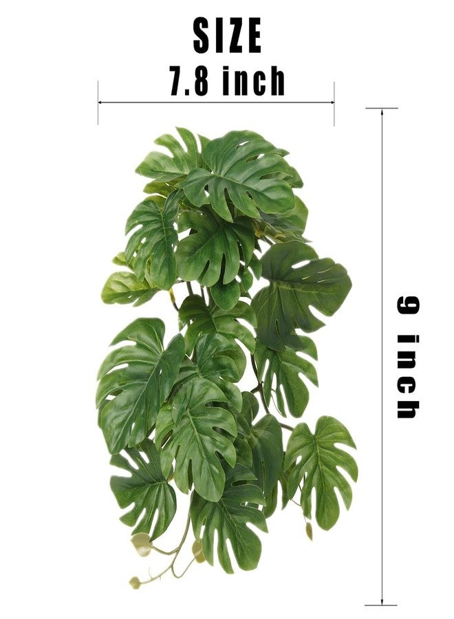 WOLEDOE 2Pack Reptile Fake Plants for Terrarium, Snake Tank Accessories, Habitat Decor Artificial Hanging Plants with Suction Cup - Fake Monstera - Image 2
